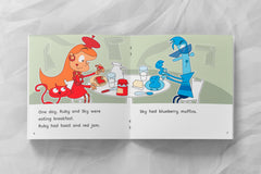 Sample page from Ruby Red and Sky Blue, Rigby Rocket